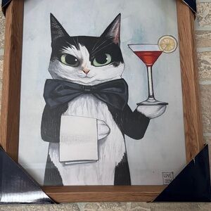 Black & White Cat Butler Wall Art Print - Pet Decor